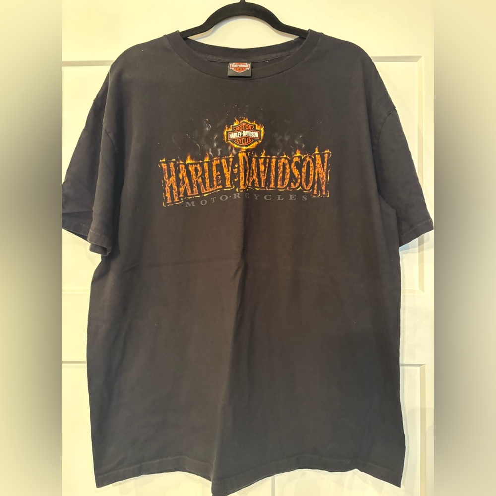 Harley-Davidson Black Tee with Fiery Orange Logo Fort Worth Tx 2009